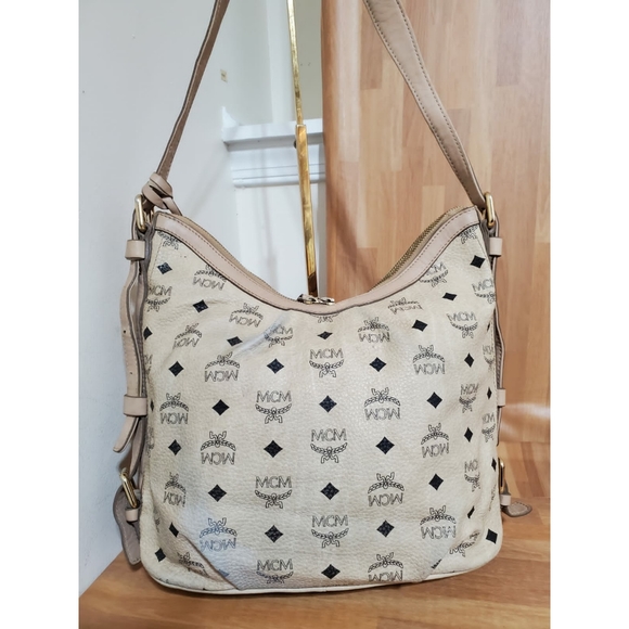 MCM Monogram Visetos Zip Hobo Beige Coated Canvas Shoulder/Crossbody Bag - Picture 6 of 13